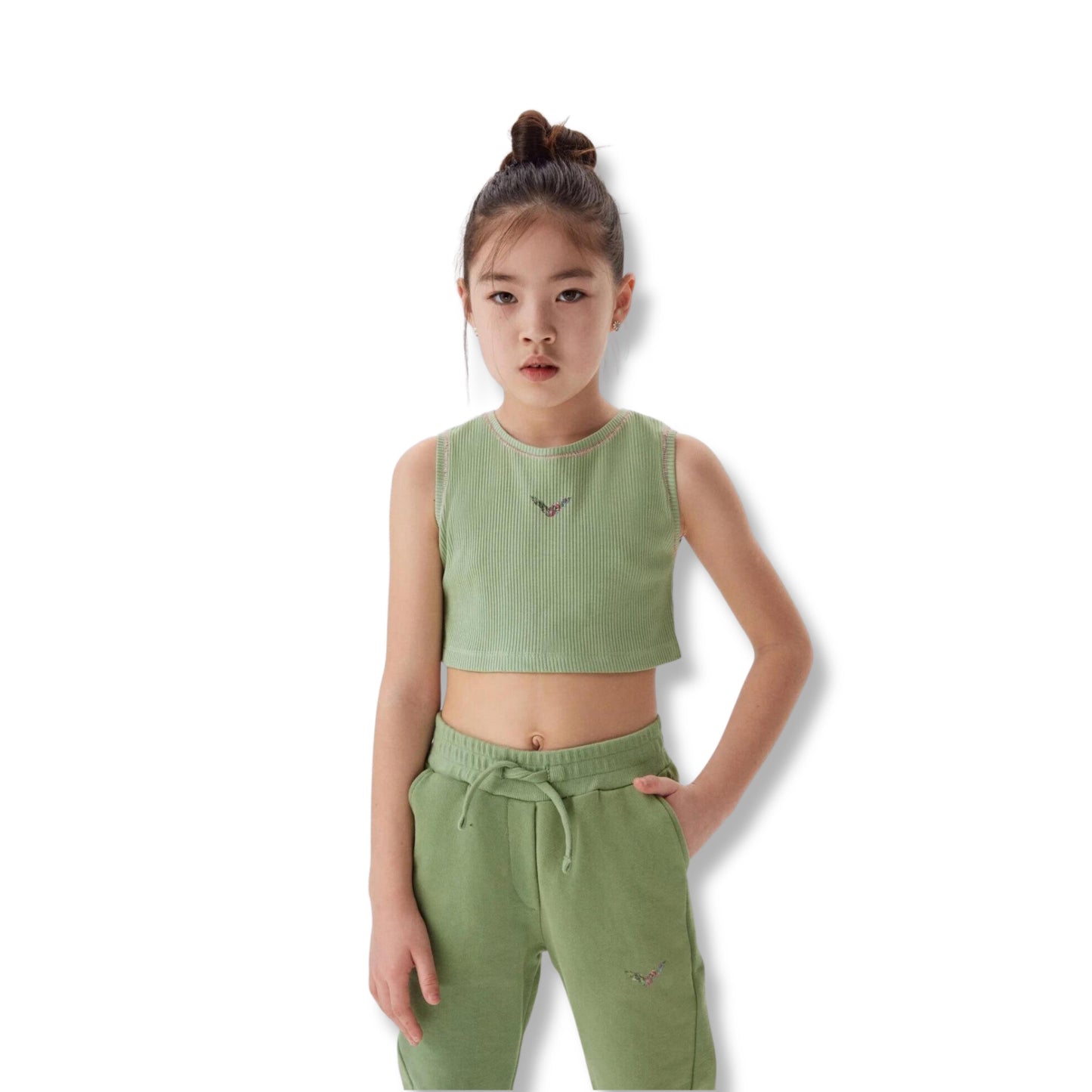 KidsKiddy™ 🍀 Girl's Green Cotton Sweatpants 🌿