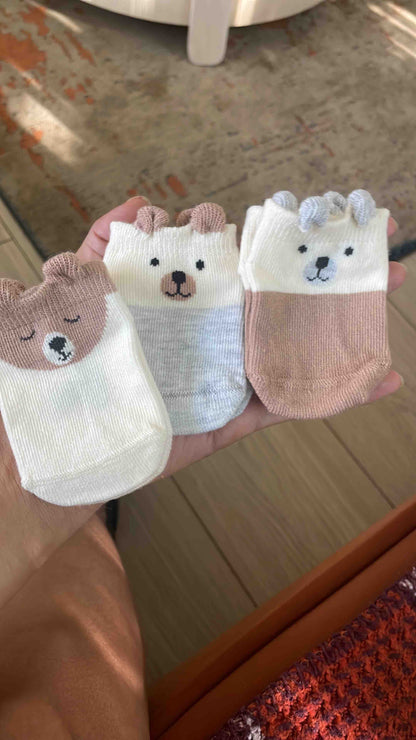3 paires de chaussettes bébé ours | Chaussons pour nourrissons en coton doux – Cadeau mignon pour nouveau-né – Vêtements pour bébé confortables – Chaussettes pour bébé – Cadeau pour bébé – Chaussettes pour enfants - Kiddy
