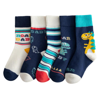 🦖 Dinosaur-Printed Socks Set for Kids & Babies - 5 Pairs 🧦