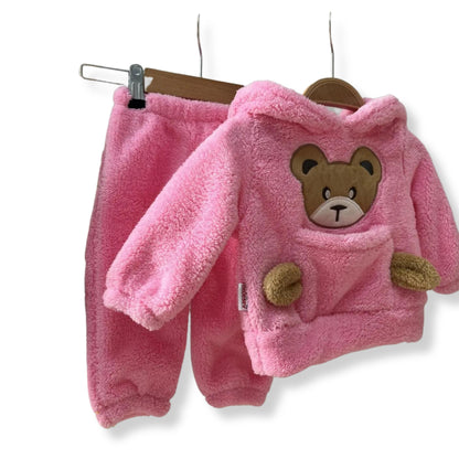 KidsKiddy™ - Cozy Winter Bear-Patterned Welsoft Hooded Baby Set with Pockets