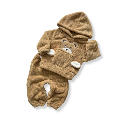 KidsKiddy™ - Cozy Winter Bear-Patterned Welsoft Hooded Baby Set with Pockets