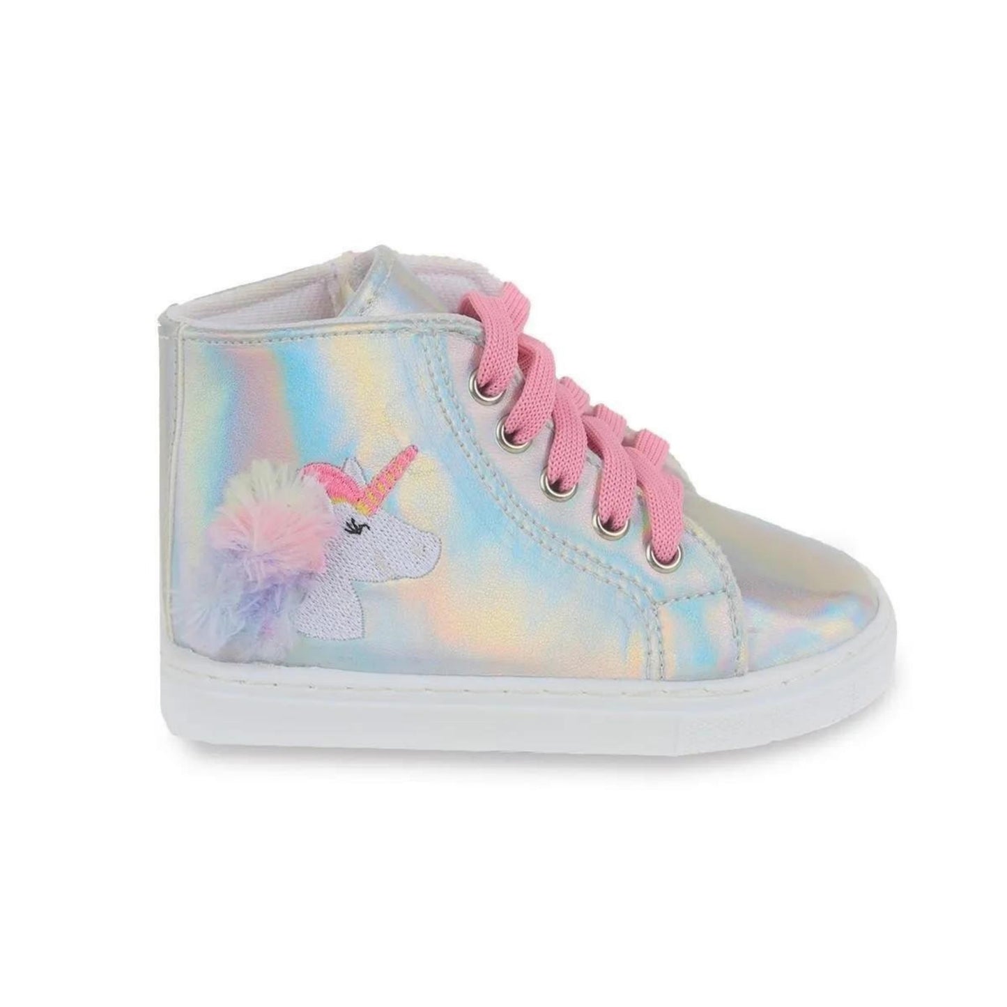 KidsKiddy™ - 🦄 Unicorn Embroidered Fluffy Pink Sneakers with Laces & Zip 🌟