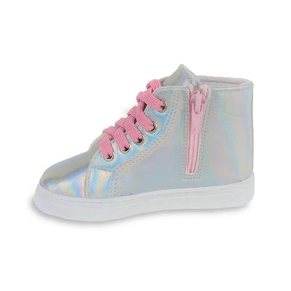 KidsKiddy™ - 🦄 Unicorn Embroidered Fluffy Pink Sneakers with Laces & Zip 🌟